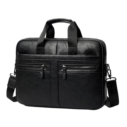 Leather Laptop Bag for Men, Briefcase Crossbody Shoulder Messenger Bag Business Travel Work Attache Case - color: Black