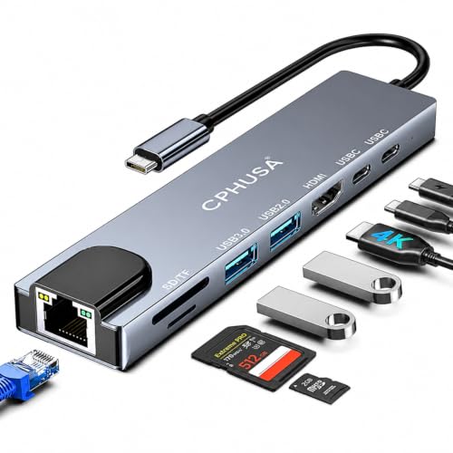 8-in-1 USB C Docking Station, Type C Hub with 4K HDMI Output, Ethernet RJ45, 100W Power Delivery, SD/TF Card Slots & High-Speed USB Ports for MacBook, Surface, iPad Pro & USB-C Laptops