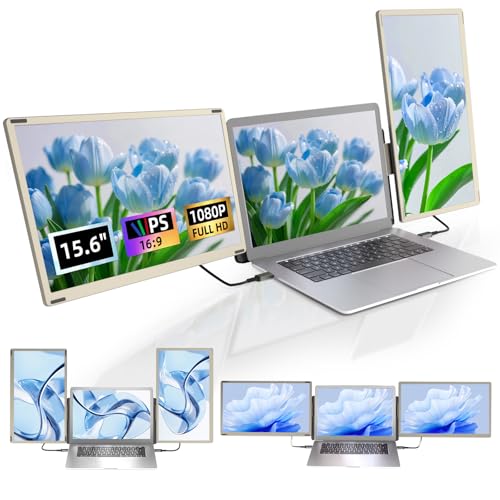 15.6" Laptop Screen Extender, FHD 1080P IPS Triple Monitor Extender, Detachable Portable Monitor for Laptop 13-17.3",Plug-Play Portable Screen Compatible with MacOS/Windows/Phone - color: Golden
