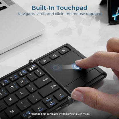 iClever Foldable Keyboard with Touchpad, BK08 Portable Tri-Folding Bluetooth Keyboard for iPad, iPhone, Windows, Mac & Android — Connect Up to 3 Devices | Multi-Touch Trackpad, Pocket-Sized, Aluminum Build, 3-Device Bluetooth Switching, USB-C Charging, fo