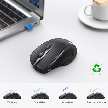 TECKNET Wireless Mouse (2.4G & BT5.0/3.0) Silent 4800 DPI Computer USB A & Bluetooth Mouse 6 Buttons, Wide Compatibility - Grey - color: Grey
