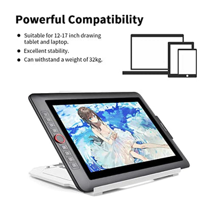 Drawing Tablet Stand, Foldable Stand for Laptop or Tablet Display, 9 Levels Adjustable Angles with a Built-in Phone Holder, for 12-17 inch Drawing Tablets, Smartphones - color: White