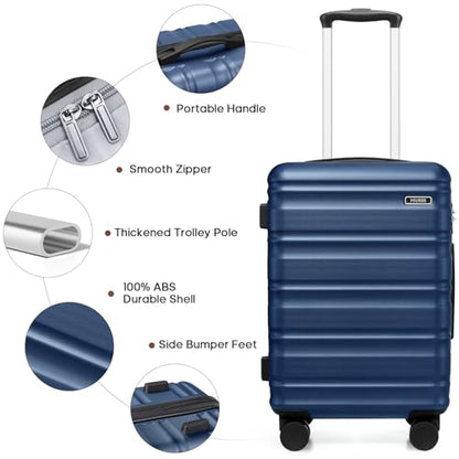 7 Piece Luggage Sets with Premium YKK Zipper, 20/24/28in PC Hardside Suitcase With Spinner Wheels, Luggage Airline Approved, Durable Suitcase Sets with TSA Locks for Travel - color: Navy Blue, size: 7 piece set (20/24/28inch)