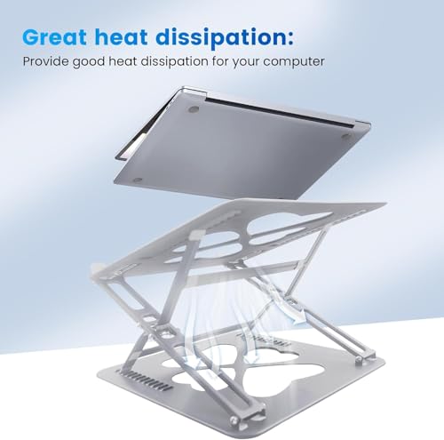 Laptop Stand, Mechanical Dual Angle Adjustable Heavy Duty Notebook Stand for Desk, Supports 55 lbs, Ergonomic Portable Computer Stand with Cooling, Silver