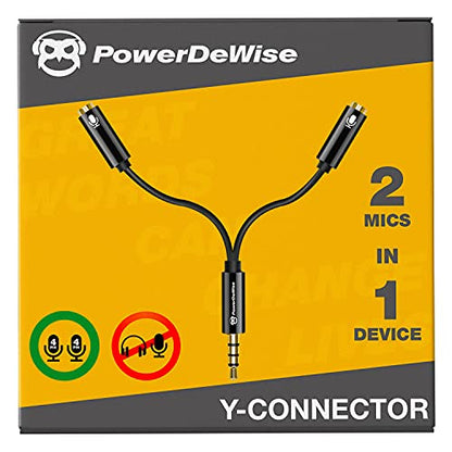 Y Splitter - Mic and Mic - TRRS Audio Signal Splitter Cable for Lavalier Microphone