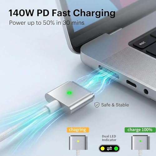140W Mag 3 Charger for MacBook Pro/Air 13/14/15/16 Inch Between 2021-2026 | Magnetic 3 Laptop Charger Compatible with M1 M2 M3 M4 M5 Series, Mid 2021-Late 2026 Models, A2442 A2485 A2681 A2779 A2780