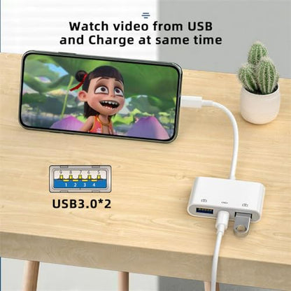 cablecc 5Gbps USB-C Type C to Dual USB3.0 Type-A Female with PD Power Charge Adapter Compatible with Laptop Tablet Phone - style: USB-C to Dual USB3.0+PD