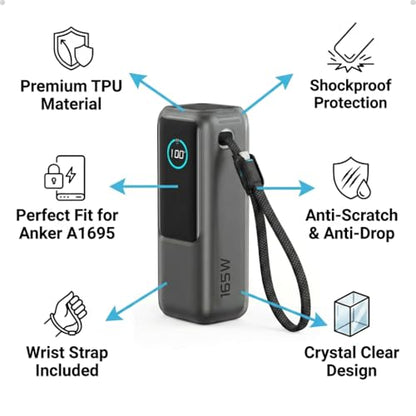 Power Bank Case for Anker Laptop Power Bank 25,000mAh 165W (A1695), Black Clear Matte TPU 1.5mm Slim Full-Body Protective Cover, HD Clear Screen Protection(Case Only) - color: BlackClear