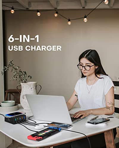 Charging Station, 160W 5-Port USB C with 65W PD, QC3.0, Wireless Charger, LCD Display for MacBook, Laptop, iPad, iPhone, Samsung