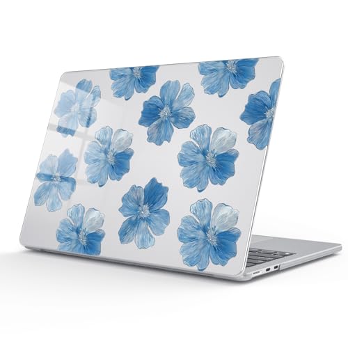for MacBook Air 13.6 Inch Case M5/M4/M3/M2 2026-2022 Release A3449 A3240 A3113 A2681 Blue Blossom Flower Floral Design Crystal Clear Girly Case Laptop Protective Hard Shell Cover - color: Blue Flower