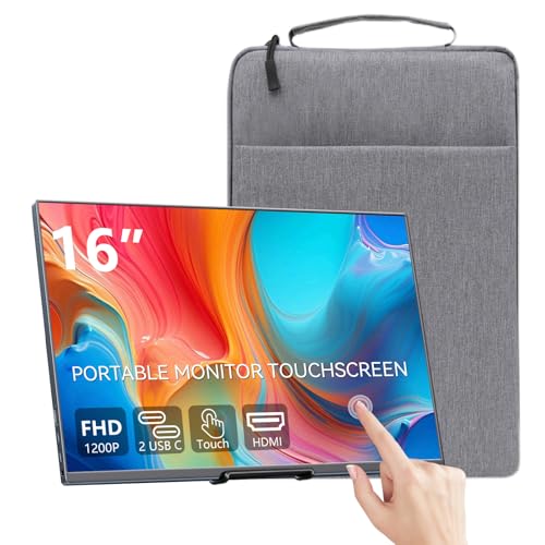 16" Touchscreen Portable Monitor,1920x1200P IPS Travel Secondary Screen,USB-C HDMI Plug&Play w/Foldable Stand,Dual Extender for Laptop Mac Phone Switch PS5 Xbox Office Gaming - size: 16inch Touch
