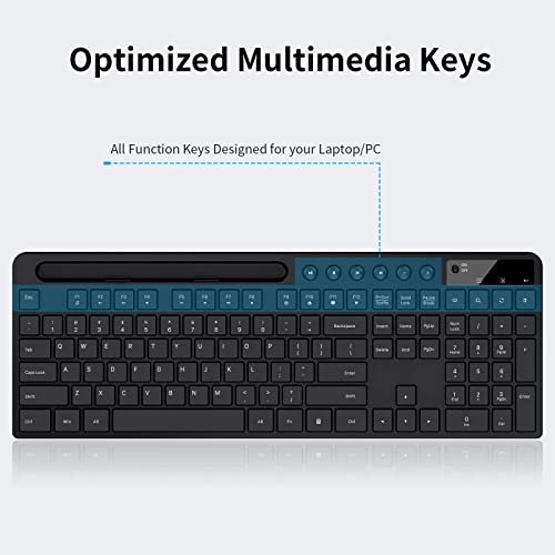 Wireless Keyboard and Mouse Combo, MARVO 2.4G Ergonomic Wireless Computer Keyboard with Phone Tablet Holder, Silent Mouse with 6 Button, Compatible with MacBook, Windows (Black) - color: Black