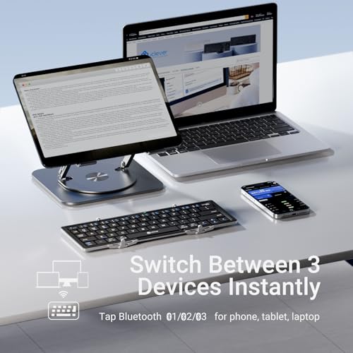 iClever Foldable Bluetooth Keyboard, Ultra-Slim Metal Keyboard with USB-C Charging, Tri-Folding Design for Laptop, iPad, iPhone, Tablet - Sync 3 Devices, Portable & Space-Saving