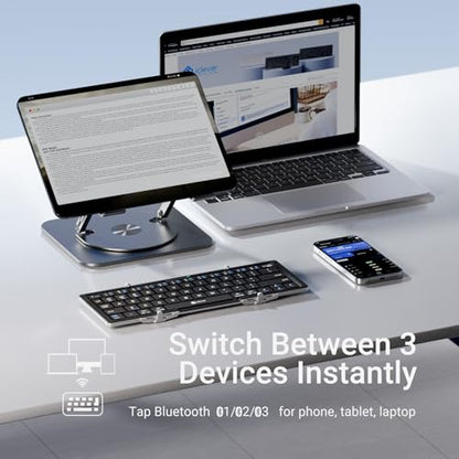 iClever Foldable Bluetooth Keyboard, Ultra-Slim Metal Keyboard with USB-C Charging, Tri-Folding Design for Laptop, iPad, iPhone, Tablet - Sync 3 Devices, Portable & Space-Saving