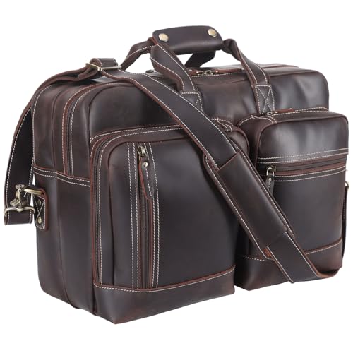 Masa Kawa Expandable Leather 17" Laptop Travel Messenger Duffel Bag Men | Large Overnight Weekend Business Trip Duffel Bags with Luggage Strap, Crossbody Shoulder Computer Briefcase - color: B2