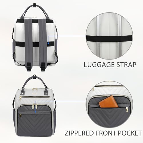 VANKEAN 15.6 Inch Laptop Backpack for Women Large Capacity Waterproof Daypack - color: Beige-grey, size: 15.6 Inch