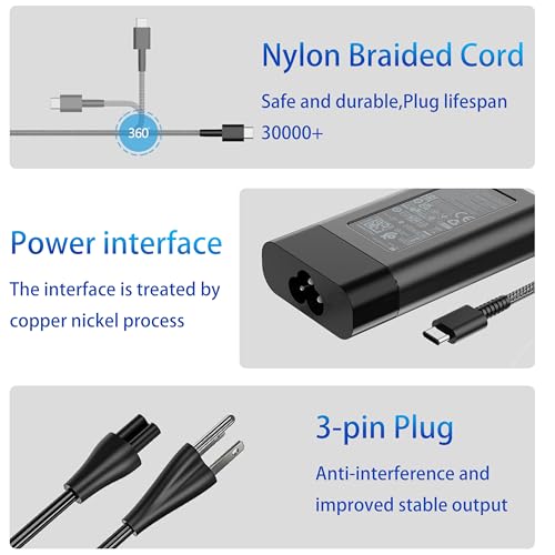 65W Type C Charger Fit for HP Envy Chromebook Spectre x360 Omnibook Laptop | New Slim, PD Fast Charging, Universal, Travel, 45W USB C AC Adapter For Elitebook Pavilion Elite x2 20V 3.25A Power Supply