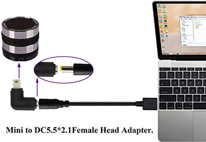 90° USB Right Angle Mini USB Male to DC 5.5x2.1mm Barrel Power Connector 5V Charger (2Pack) - color: Mini