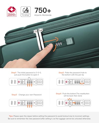 Expandable 20Inch Carry On Luggage Airline Approved - Top Opening Hardside Travel Suitcase Unbreakable -with Cup Holder,USB Charge,Side Pothook, 360°Spinner Wheels, TSA Lock-Green - color: Green, size: 20 Inch-EXT