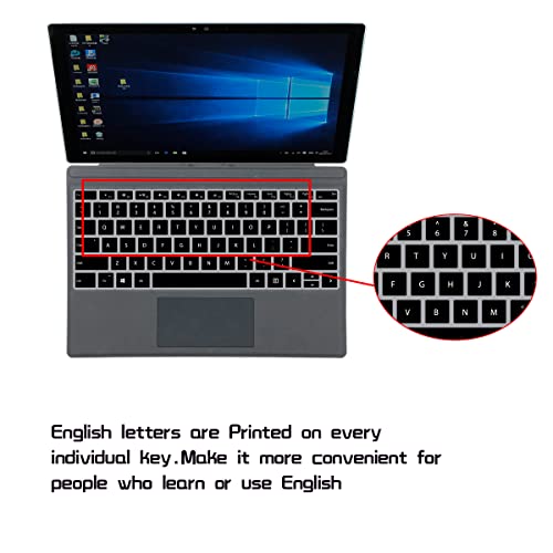 HRH English Silicone Keyboard Cover Skin for Microsoft Surface Pro | With Surface Pro 4, Pro 5 2017, Pro 6 2018, Pro 7 2019,12.3-inch Surface Pro 6,Dustproof,Soft-Touch,Ultra Thin,Black - color: Black