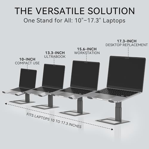 SOUNDANCE Adjustable Laptop Stand, Ergonomic Aluminum Riser for 10-17.3” Notebooks, Ventilated Metal Holder with Height Alignment for Desk Workspace, Grey - color: Grey