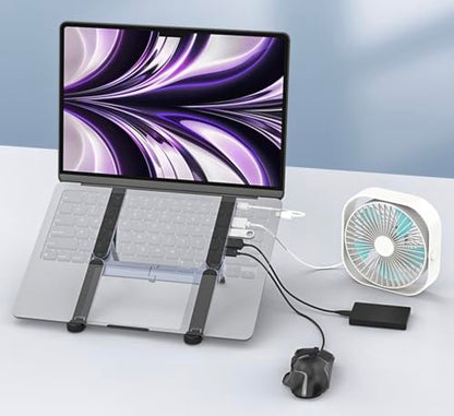 YUATAUY Ultra Compact Laptop Stand with 4 USB Ports, USB Hub for Desk, Foldable Portable for Travel, Library, Home, Office, Cafe, 6-Level Ergonomic Adjustable Aluminum Holder for 10-16" Laptops