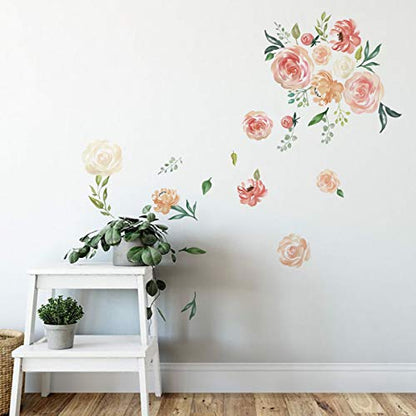 Peony Flowers Wall Stickers DIY Leaves Wall Decals Art Decor for Girls Bedrooms Living Room