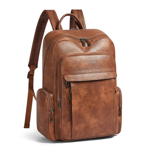 17 inch Laptop Backpack for Women, Leather Computer Backpack Purse - color: Brown