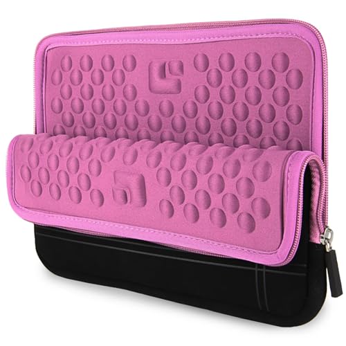 Neoprene Laptop Sleeve for 13 13.3 Inch Laptops, Tablets, Slim Protective Case with Extra Padding for Men and Women, with Storage Pocket - color: Black / Pink