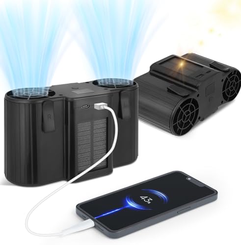 Portable Waist Clip Fan with Solar Panel, 20000mAh Wearable Camping Fan Personal Neck Cooling Fans 8000 RPM Strong Airflow, Rechargeable Belt Fans 4 Speeds LED Display for Outdoor Work Travel Outages