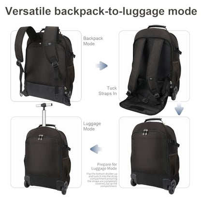 Backpack with wheels,rolling backpack with 2 Packing Cubes and compression bags,Laptop Compartment,Water Resistant Luggage suitcase,Air Travel,Weekend Trips (Brown) - color: Brown