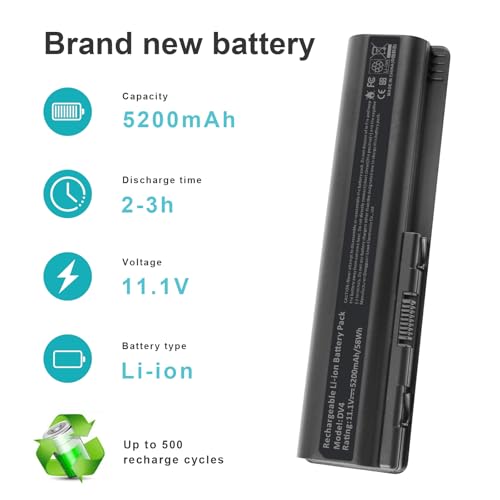 Laptop Battery for HP Pavilion G50 G60 G61G70 G71 Series DV4-2040US DV5-1010 CQ40 CQ45 CQ50 CQ60 EV06 KS524AA 462889-141 462890-542 484171-001 485041-001 HSTNN-DB72 HSTNN-CB72 HSTNN-IB72 HSTNN-UB72 - size: G50 8.94 × 4.96 × 0.71 in