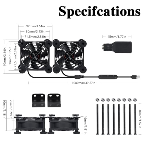 Dual 80mm Cooling Fan - 10-Speed USB 5V/DC 12V Power, IPX5 Waterproof for Tablet, TV, Router, Xbox, DVR, Computer Cabinet, Greenhouse & Kennel Component Cooling