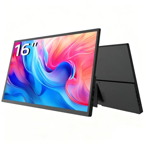 JUSTTHINK 16" Portable Monitor, 1920x1200 IPS Portable Gaming Monitor | Laptop Monitor Travel Monitor with Stand, Plug & Play USB-C/HDMI Laptop Monitor Second Screen - size: 16"