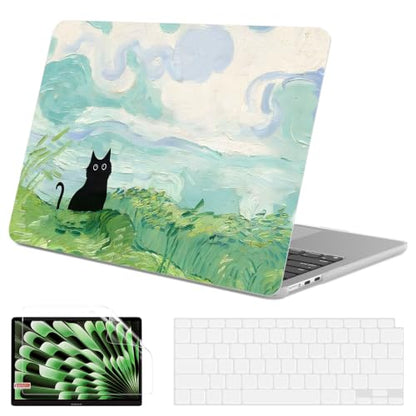 G JGOO Compatible with MacBook Air 15 inch Case 2026 2025 2024 2023 M5 A3448 M4 A3241 M3 A3114 M2 A2941, Protective Plastic Hard Laptop Shell Case + Keyboard Cover + Screen Protector, Cat Painting - color: Cat Painting