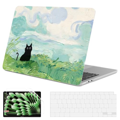 G JGOO Compatible with MacBook Air 15 inch Case 2026 2025 2024 2023 M5 A3448 M4 A3241 M3 A3114 M2 A2941, Protective Plastic Hard Laptop Shell Case + Keyboard Cover + Screen Protector, Cat Painting - color: Cat Painting