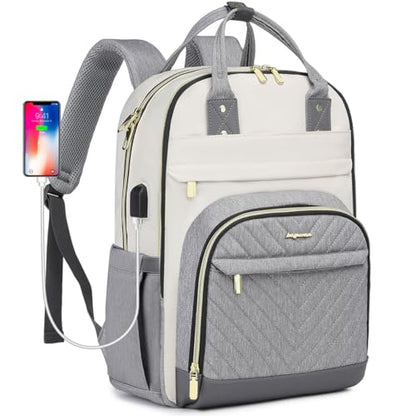 Laptop Backpack Women Work Bag - Travel Backpack Purse with USB Charger 15.6 Inch Nurse Bag College Teacher Business Backpack Waterproof Laptop Bag Beige Grey - color: 6-beige Grey, size: 15.6 Inch