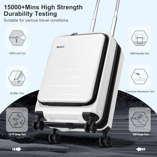 CENSIEN Expandable 20" Carry On Luggage Airline Approved with Front Pocket | Front Opening with Laptop Pocket,Lightweight ABS+PC Hard Shell Suitcases,360° Spinner Wheels,TSA Lock,YKK Zipper,White - color: White, size: 20 Inch EXT