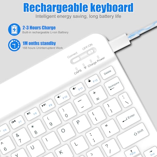 Bluetooth Keyboard for iPad 10th Generation, iPad Pro 13/12/11/10/9/8/7 inch, iPad Air 13/11th Gen, iPad Mini, IOS Windows Android Tablets - Slim Wireless Portable Travel Office Computer Accessories - color: White