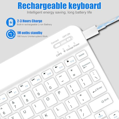Bluetooth Keyboard for iPad 10th Generation, iPad Pro 13/12/11/10/9/8/7 inch, iPad Air 13/11th Gen, iPad Mini, IOS Windows Android Tablets - Slim Wireless Portable Travel Office Computer Accessories - color: White