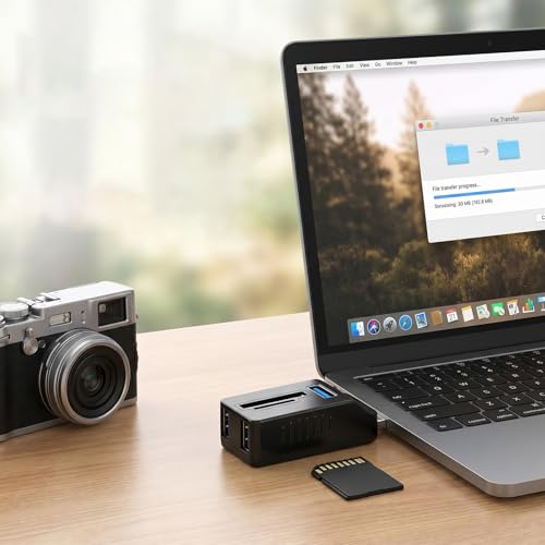 Micro USB Hub with SD Card Reader 5 Port Memory Card Reader USB Extender Adapter with SD Cards Readers, 3.0/2.0 Ports, Portable Splitter for Laptop, PC, Camera, Flash Driver, HDD, Dash Cam