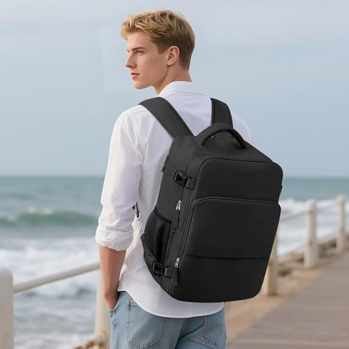 Sinaliy Travel Backpack, Carry on Flight approved Travel Bag with Multi-Pockets, Waterproof 17.3inch Laptop Backpack for Men Women, Black | Waterproof 17.3 Inch Laptop Backpack with Multi-Pockets, Personal Item Travel Bag for Men for Work, College, Busine