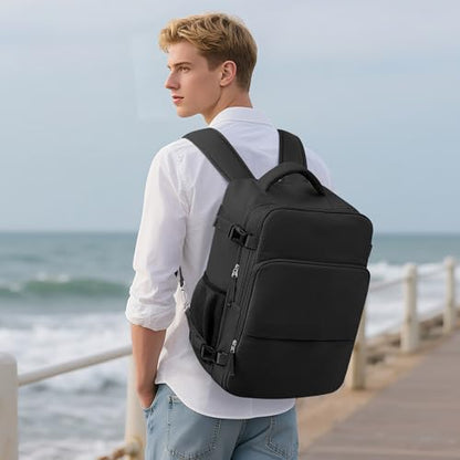 Sinaliy Travel Backpack, Carry on Flight approved Travel Bag with Multi-Pockets, Waterproof 17.3inch Laptop Backpack for Men Women, Black | Waterproof 17.3 Inch Laptop Backpack with Multi-Pockets, Personal Item Travel Bag for Men for Work, College, Busine