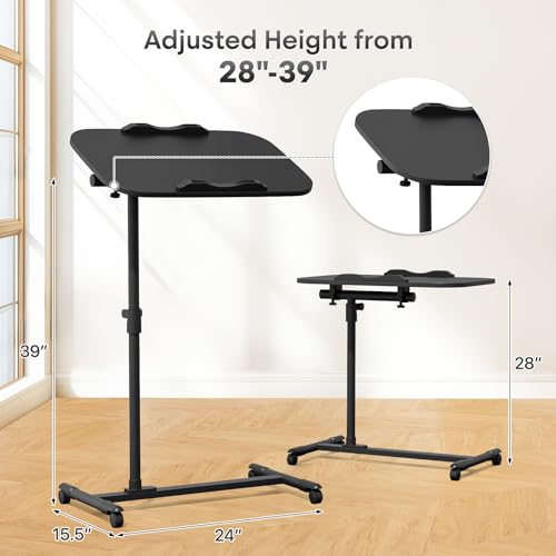 Athena Collection Adjustable Standing Desk Overbed Table with Wheels, Black | Height Adjustability(24"-36"), Smooth-rolling Casters, Rolling Lab Cart with Large Tabletop for Office, Hospital, Clinic - color: Black, size: without Mouse Pad