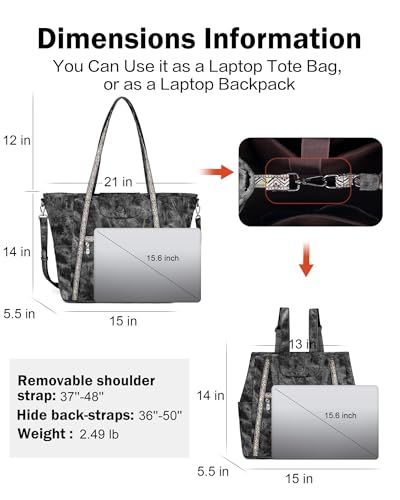 Large Laptop Tote Bag for Women Designer Leather Laptop Bag, 15.6in | Fashion Travel Backpack Purse Shoulder Handbag Fits 15.6 Laptop, Daily, Work, Business Trip, Weekend Travel, Teacher - color: Denim Black