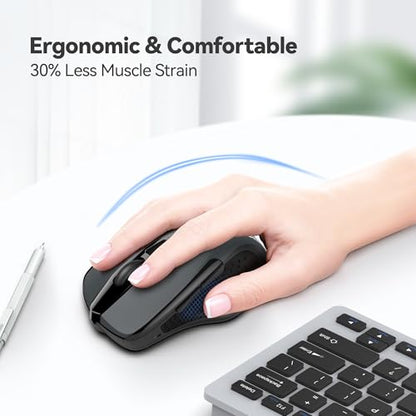TECKNET Wireless Mouse, 2.4G Ergonomic Computer Mouse, 2600 DPI, Grey | Ergonomic Design with Side Grips, Adjustable DPI, 2-Year Battery, Compact Size, USB-A Plug & Play, Wide OS Compatibility - color: Grey