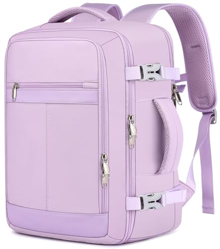 EZUOLA Travel Backpack for Women, 25L Carry On Backpack Airline Approved,Personal Item Travel Bag,Bookbag for College Essentials,Lightweight Work Back pack for Weekend Business,Gifts Purple - color: Light-purple, size: Large-25L
