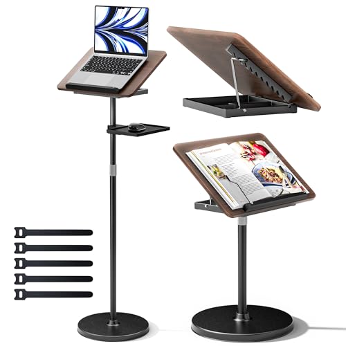 2 in 1 Adjustable Book Stand - Dual-Use Floor and Desktop Book Holder Stand, Height Adjustable 23.5-52 in, Elastic Page Clips for Music Sheet, Recipe, Tablet, Laptop-Black - color: Black
