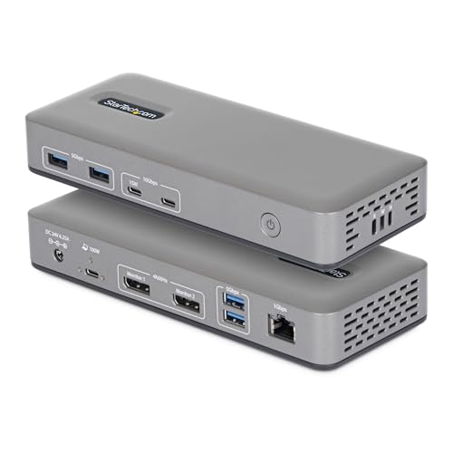 StarTech Driverless USB-C Dual 4K 60Hz DisplayPort Dock, 100W, GbE, BYOD | Plug-and-play, native GPU, USB-A and USB-C ports, 15W downstream charging, VESA or Surface mount, with lock slots
