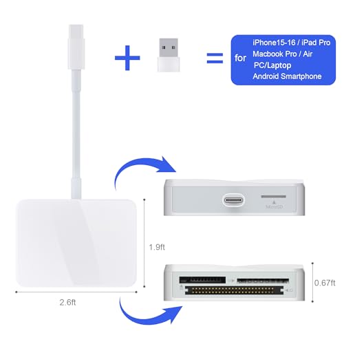 SD Card Reader, 4 in 1 USB C to SD/TF/CF/MS Card Reader with USB to USB C Adapter Memroy Card Reader for iPhone 17/16/15 Pro Max iPad Pro MacBook Pro/Air iMac M4/M3/M2 Android Phone/Tablet PC (White) - color: Whtie
